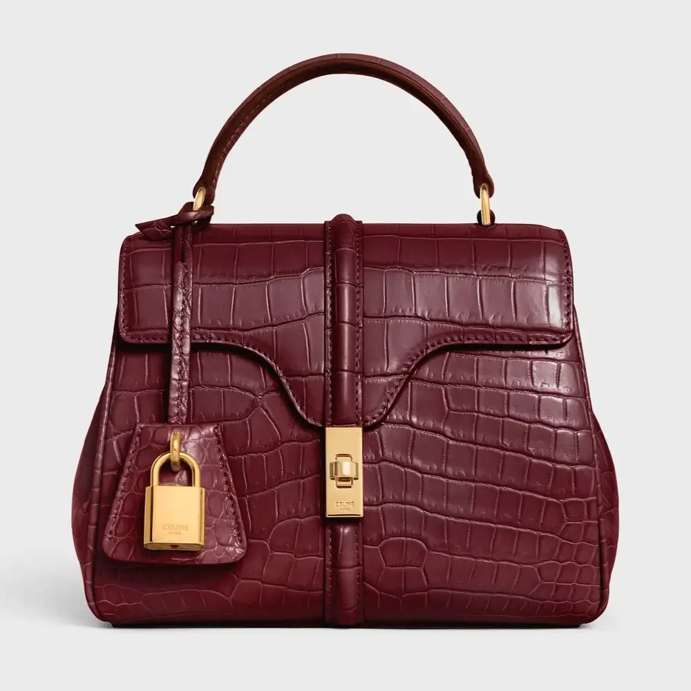 Celine Mini 16 In Porosus Crocodile Burgundy