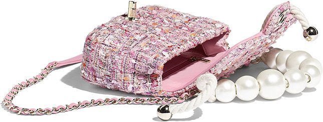 Chanel Tweed Flap Bag With Large Pearl Handle Chanel Tweed Flap Bag With Large Pearl Handle