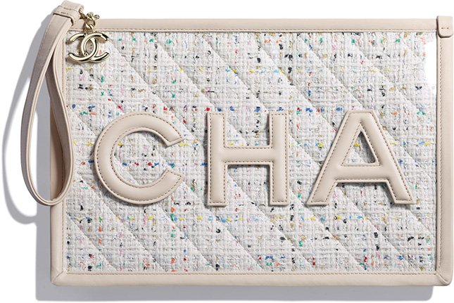 Chanel Tweed PVC Logo Pouches Chanel Tweed PVC Logo Pouches