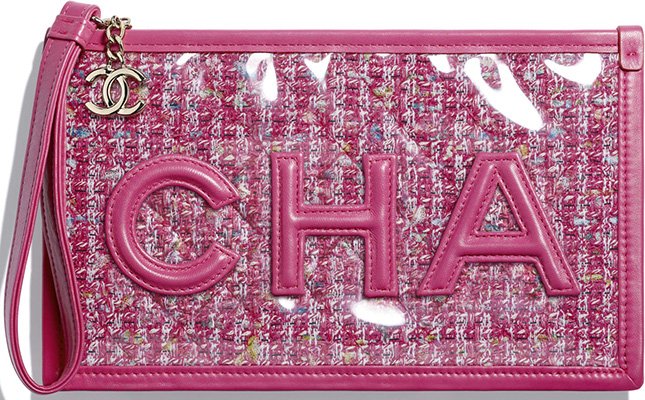 Chanel Tweed PVC Logo Pouches Chanel Tweed PVC Logo Pouches