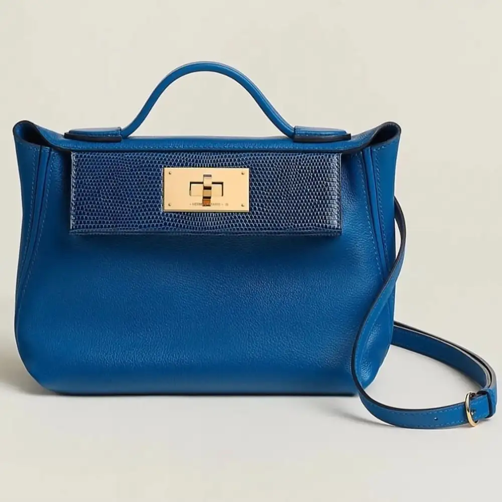 Hermes 24 24 Mini 21 Bag in Evercolor:Swift Gold Gold Rouge, Sellier Mauve Pâle