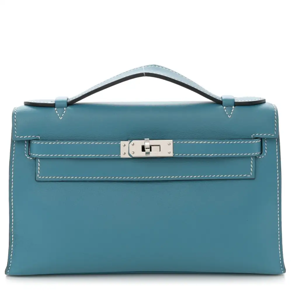 Hermes Kelly Pochette in Swift Blue Jean