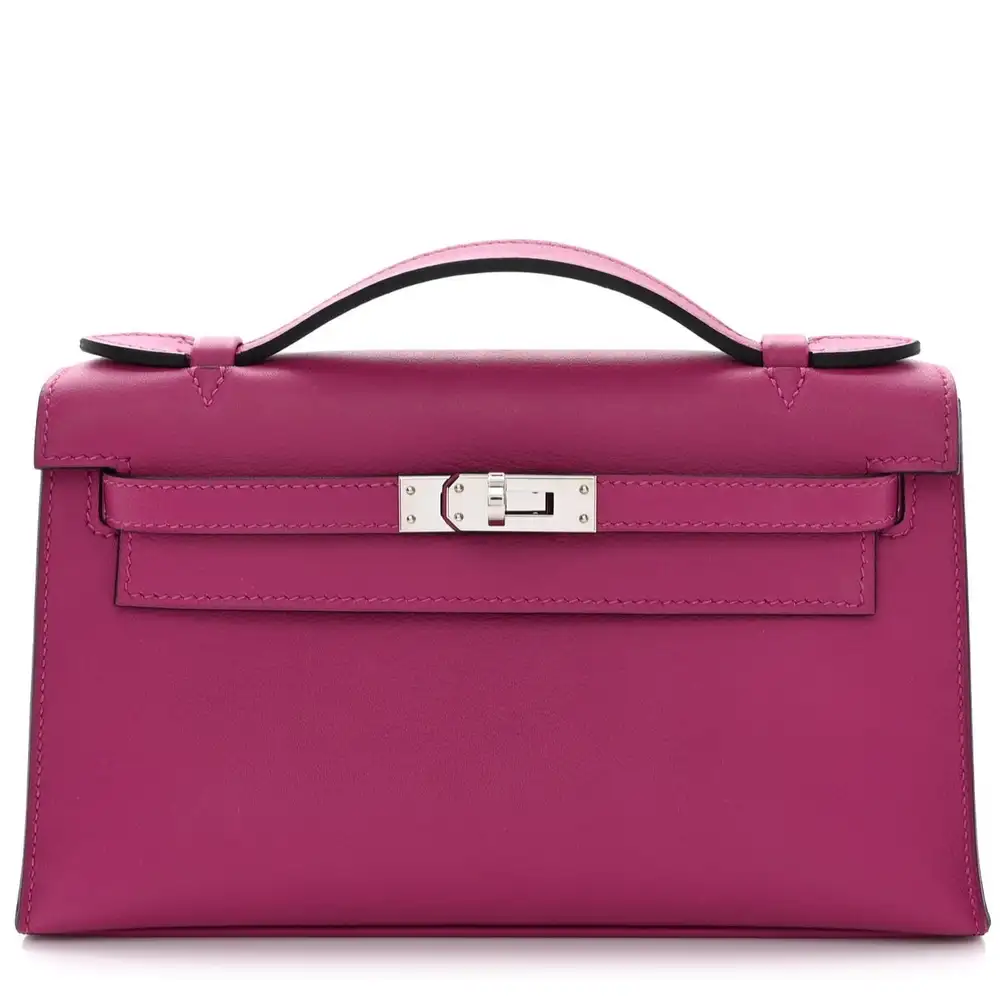 Hermes Kelly Pochette in Swift Rose Pourpre