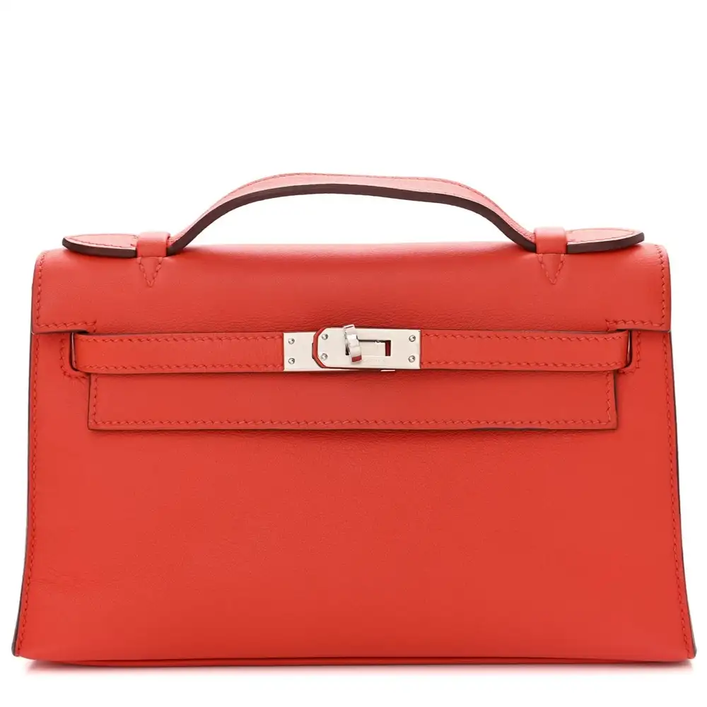 Hermes Kelly Pochette in Swift Rouge Tomate