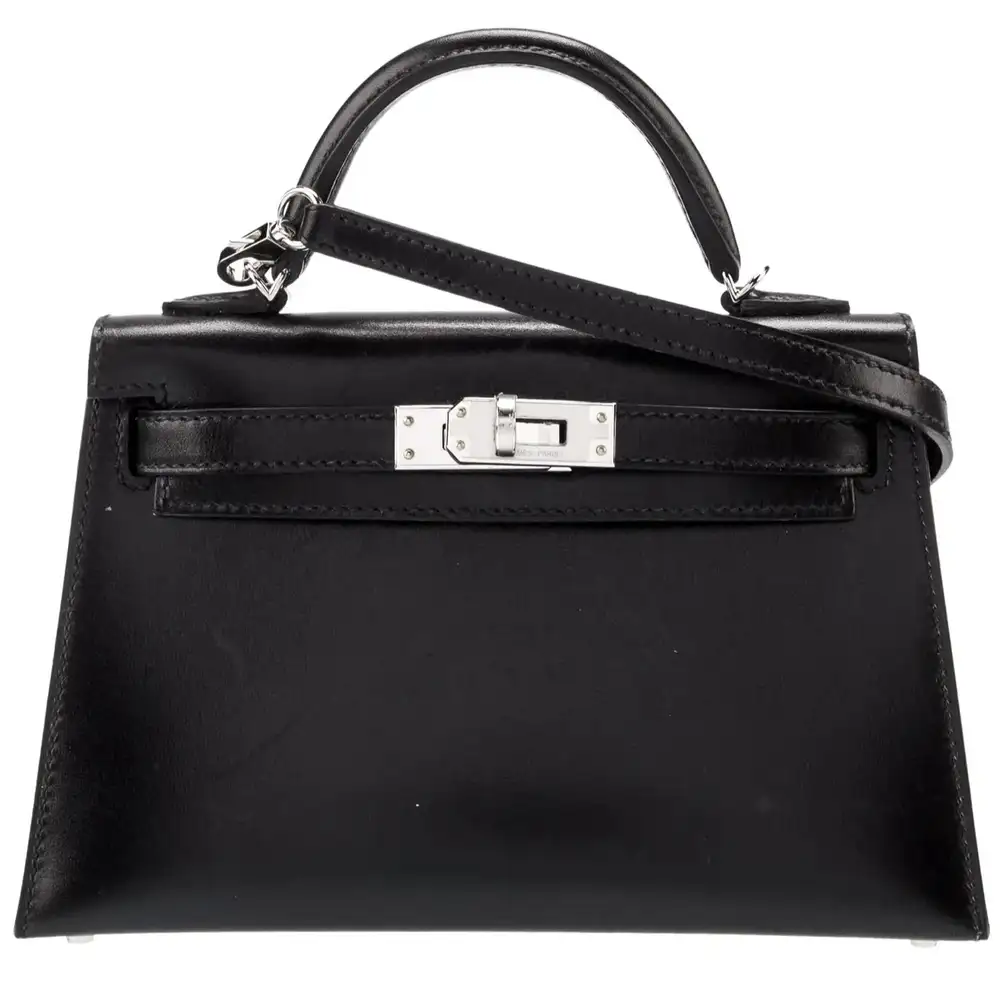 Hermes Mini Kelly II Sellier Bag in Box Leather Noir