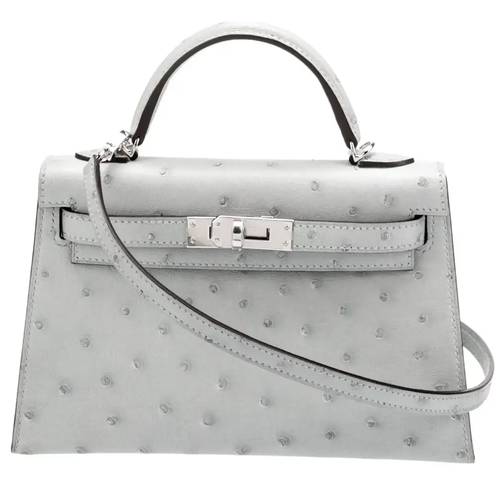 Hermes Mini Kelly II Sellier Bag in Ostrich Bleu Glacier