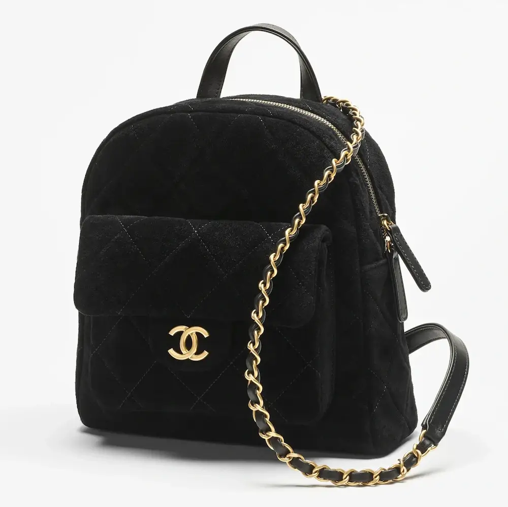 Chanel backpack suede calfskin gold tone metal AS5793B2203794305 2