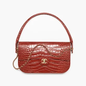 Chanel clutch crocodile embossed calfskin gold tone metal AS6425B25066U8753