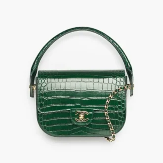 Chanel mini flap bag with top handle crocodile embossed calfskin gold tone metal AS6424B25066U8752 1