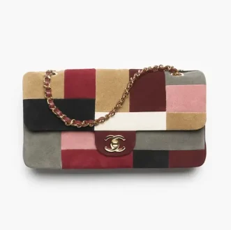 chanel flap bag suede calfskin patchwork gold tone metal AS6568B25713UD698