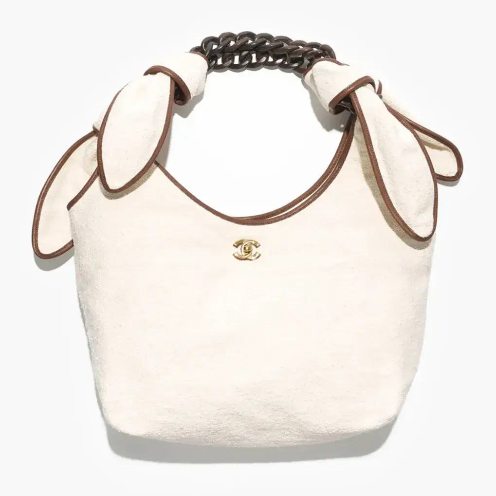 Chanel maxi hobo bag canvas calfskin wood gold tone metal AS6180B23795U8571